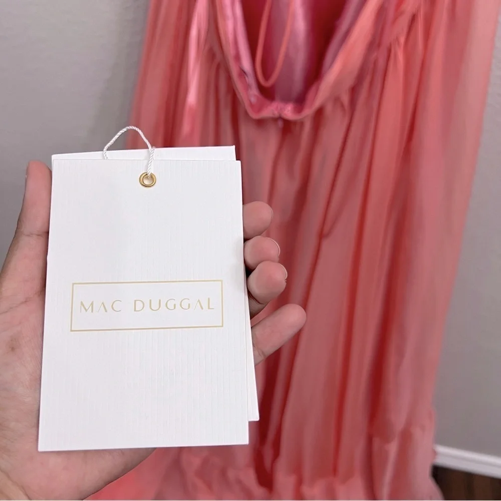 NEW $600 MAC DUGGAL RUFFLE TIERED CUT-OUT CHIFFON GOWN CORAL SIZE 12 - Picture 16 of 17